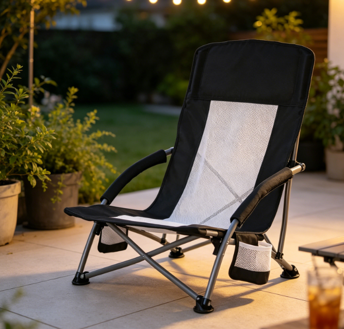 Lightweight Low Profile Folding Chair with Breathable Mesh and Cup Holder Image 2