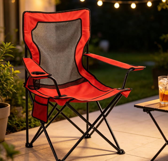 Breathable Mesh Folding Chair with Cup Holder and Storage Bag Image 2
