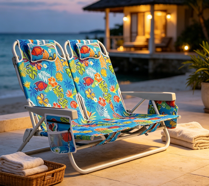 Aluminum Alloy 5 Position Reclining Double Folding Beach Chair Image 2