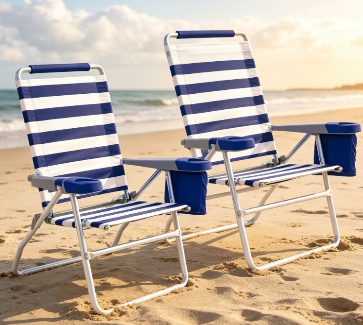 4 Position Adjustable Folding Beach Chair with Raised Seat