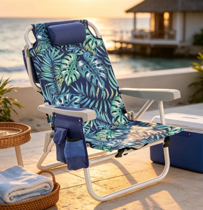 Low Profile 5 Position Reclining Backpack Chair with Cooler Bag and Cup Holder Image 2