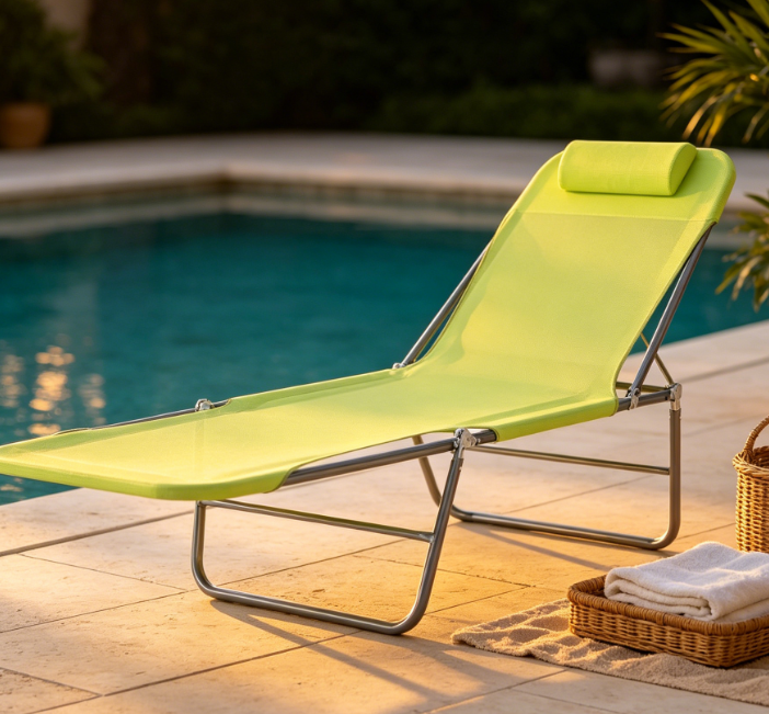 Folding Sunbathing Lounger With Breathable Mesh And Steel Frame Image 2