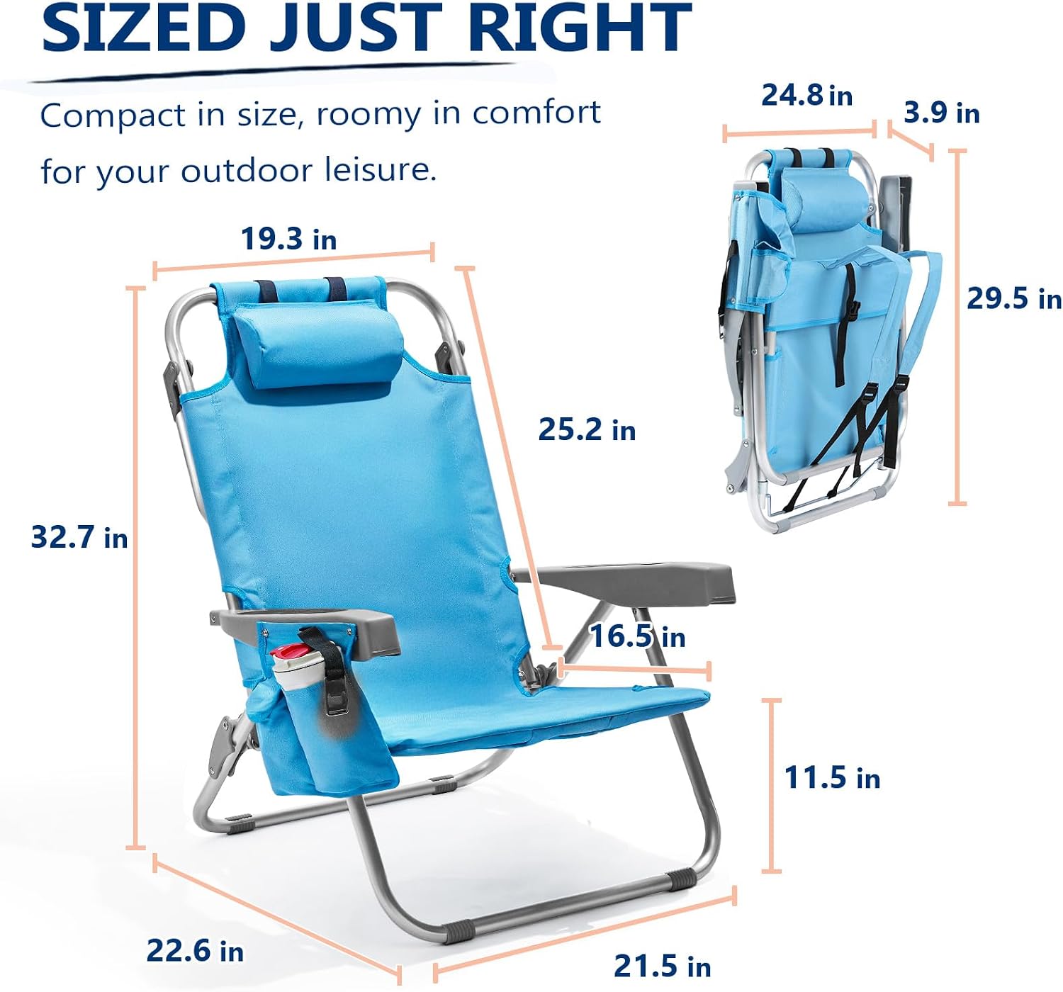 5 Position Adjustable Backpack Style Folding Chair With Lay Flat Capability Image 2