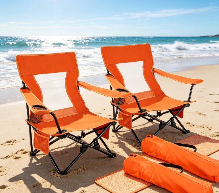Heavy Duty Portable Folding Chair with Cup Holder and Storage Pocket