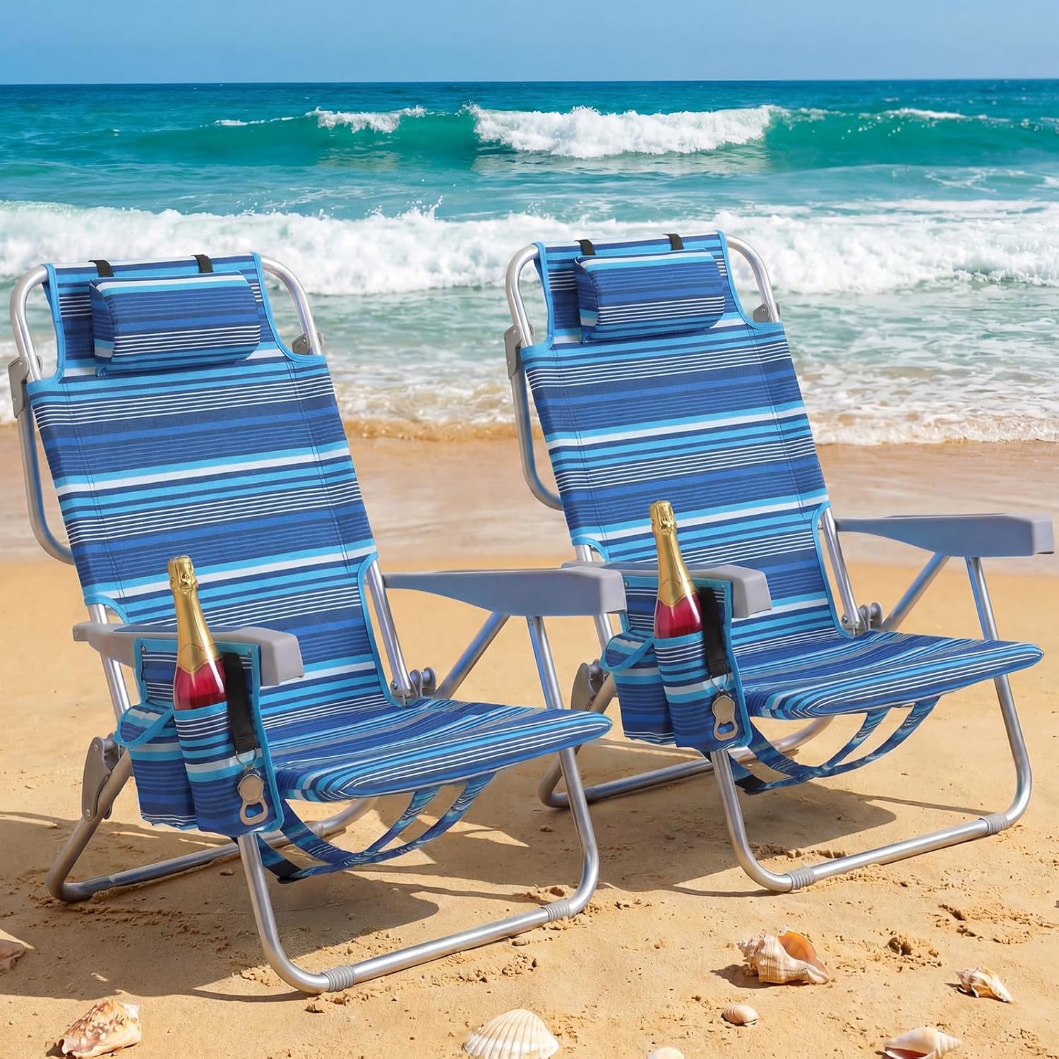5 Position Lay Flat High Back Folding Chair With Cooler Bag And Cup Holder