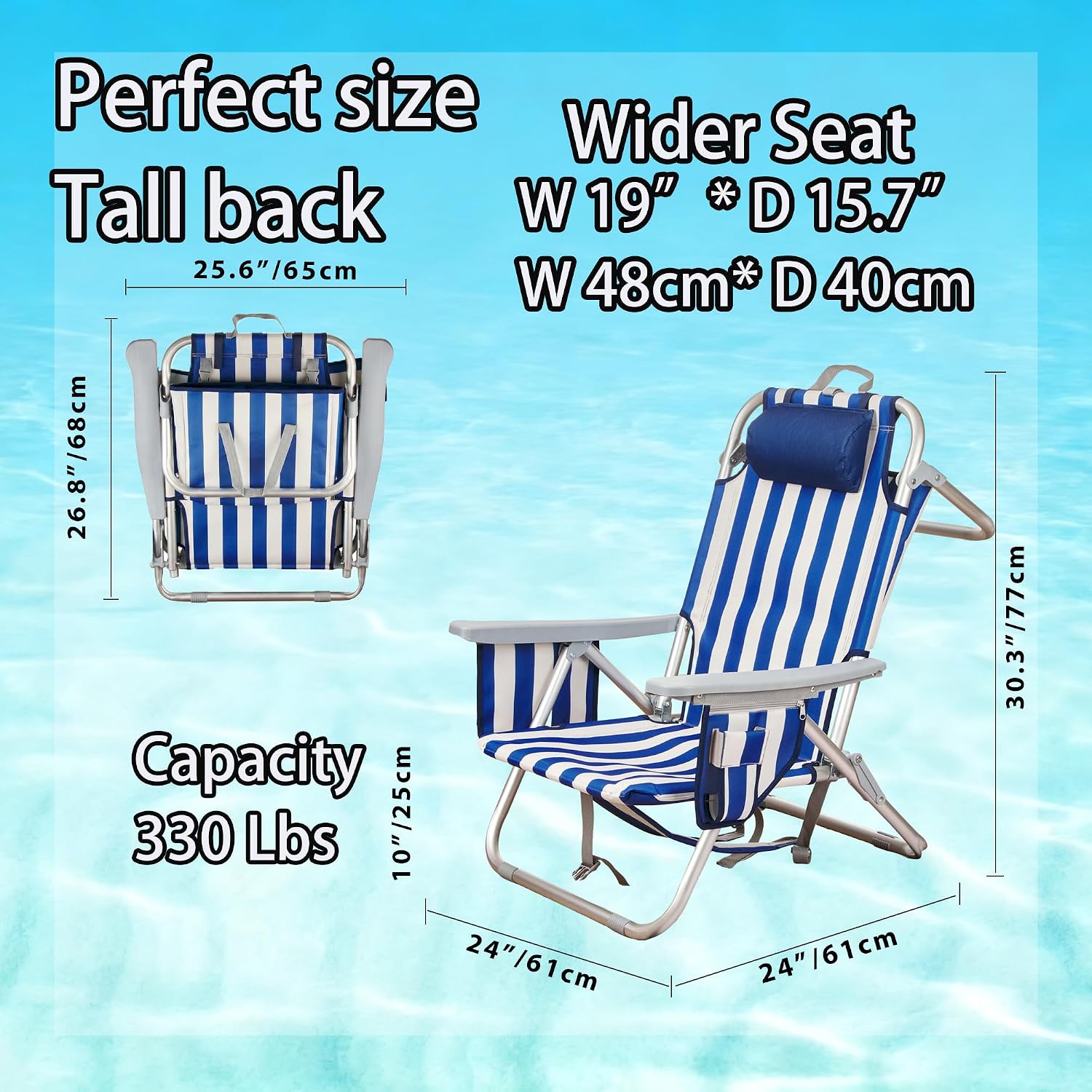 Low Profile Aluminum Backpack Chair, 5 Position Lay Flat With Cooler Bag Image 2